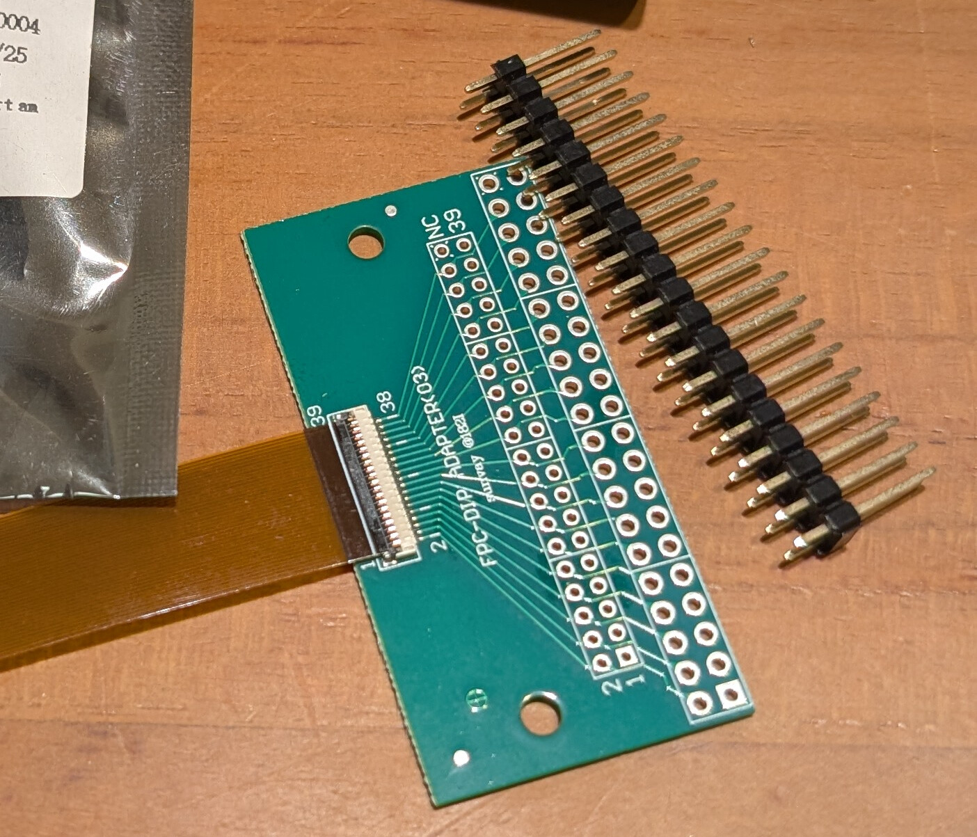 39-pin 2mm FPC to 2.54mm DIP adapter used for early experiments.