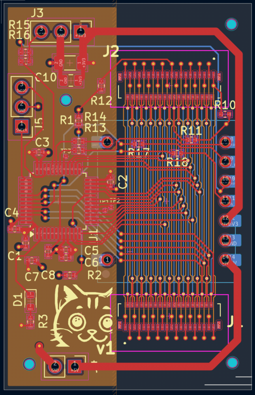 Overall PCB, fully routed -- ground layer not displayed