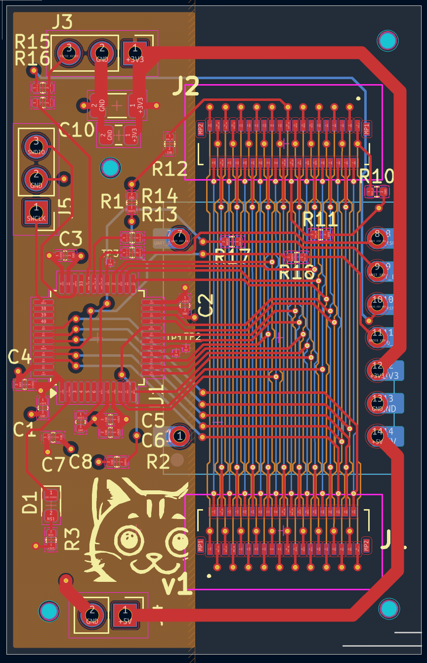 Overall PCB, fully routed -- ground layer not displayed