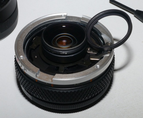 Metal ring removed, exposing the rear lens element