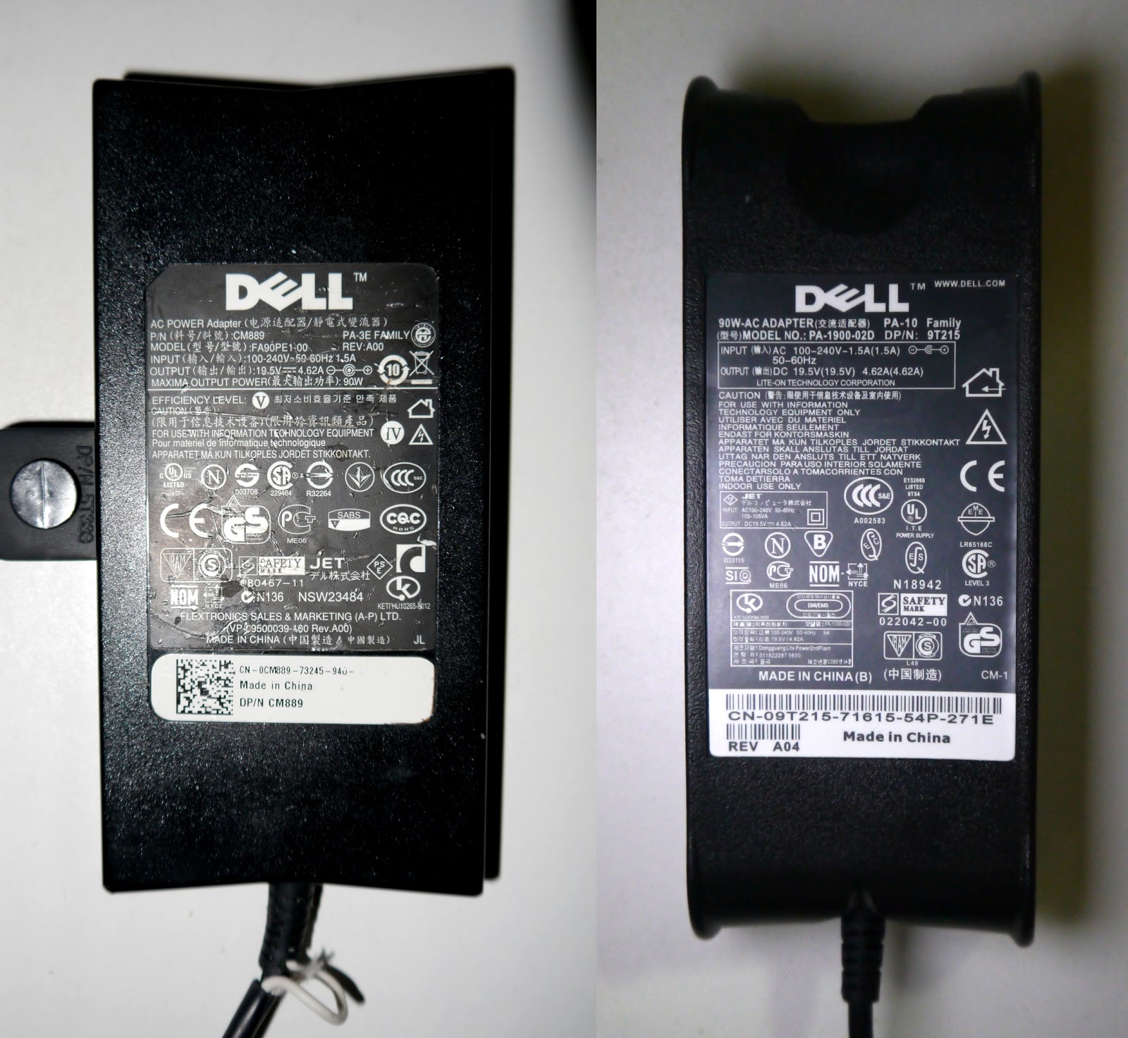 Left: original charger. Right: eBay charger.