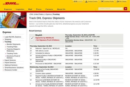 DHL tracking page