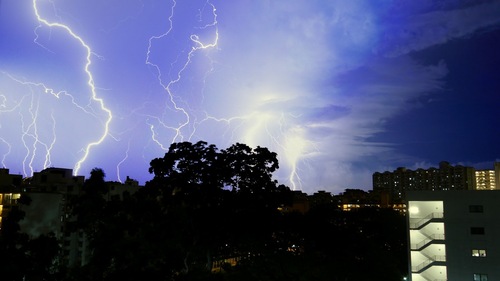 Composite of an evening thunderstorm.