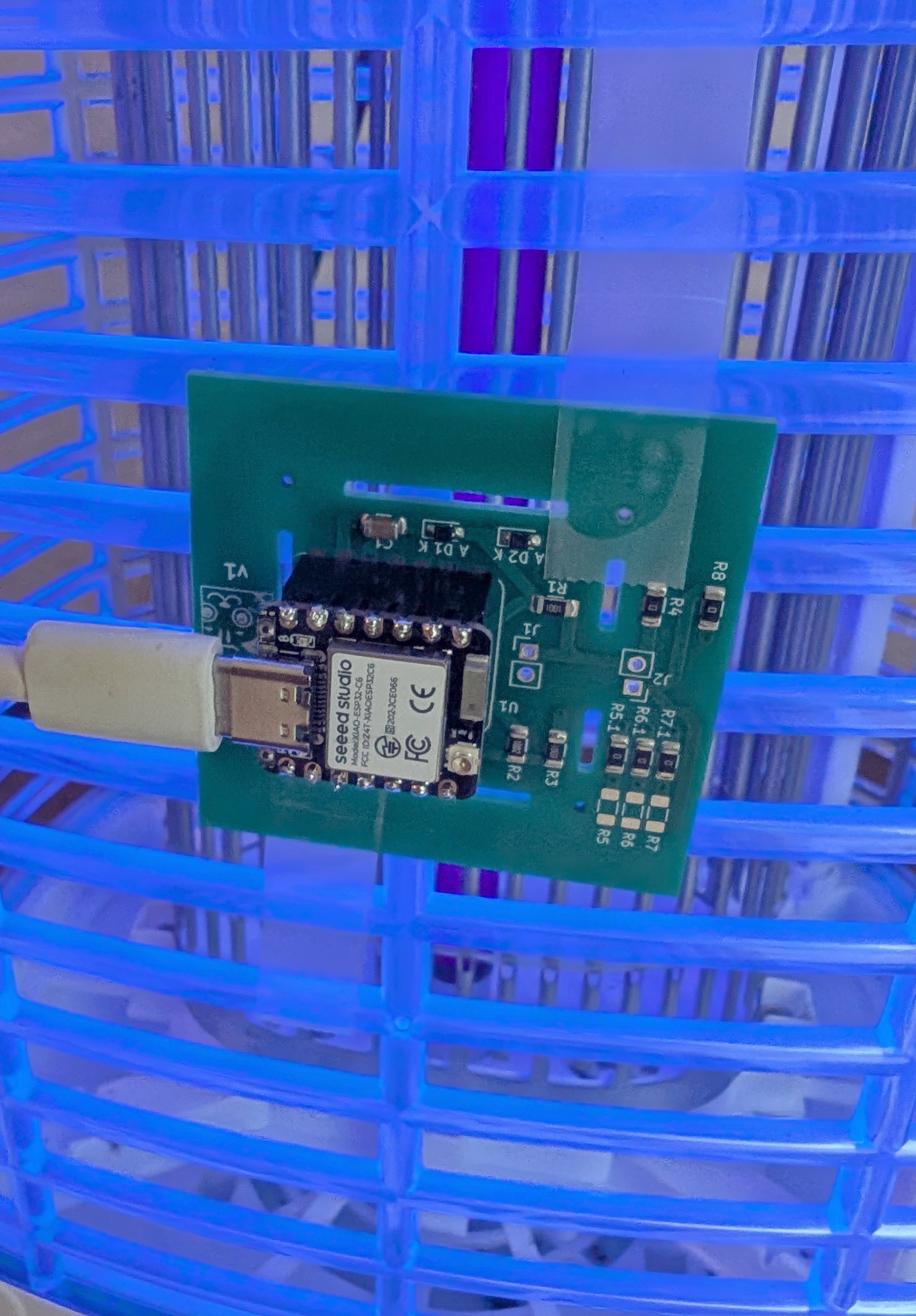 ESP32-C6 Xiao plugged into the PCB